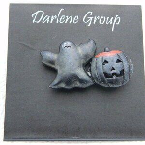 Vintage Halloween Black Ghost Enamel Pumpkin Pin